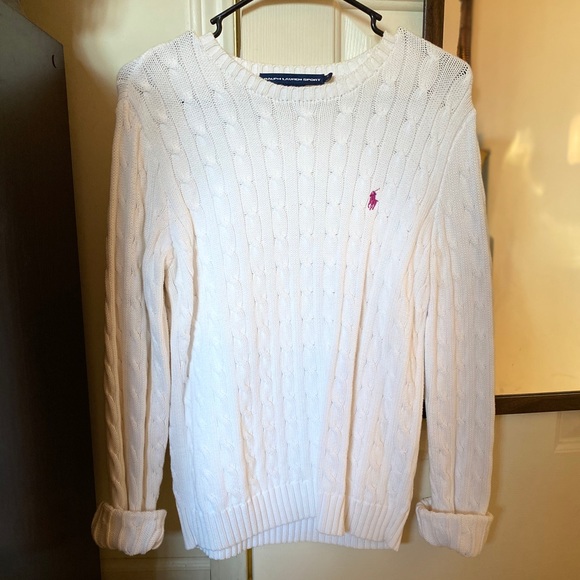 - Polo by RL - White Cable Knit Sweater - - Picture 1 of 3